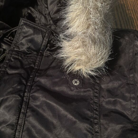 Southpole Women's M VTG Y2K Hooded Puffer Bomber Jacket Fur Trim Black Hip Hop - Picture 7 of 16